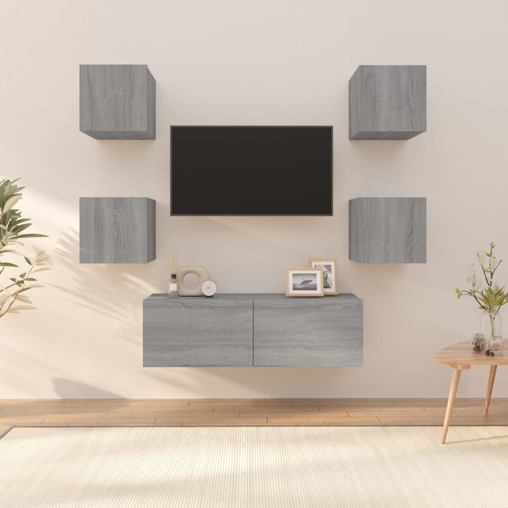 Vetonek Juego de muebles de pared para TV contrachapado gris Sonoma