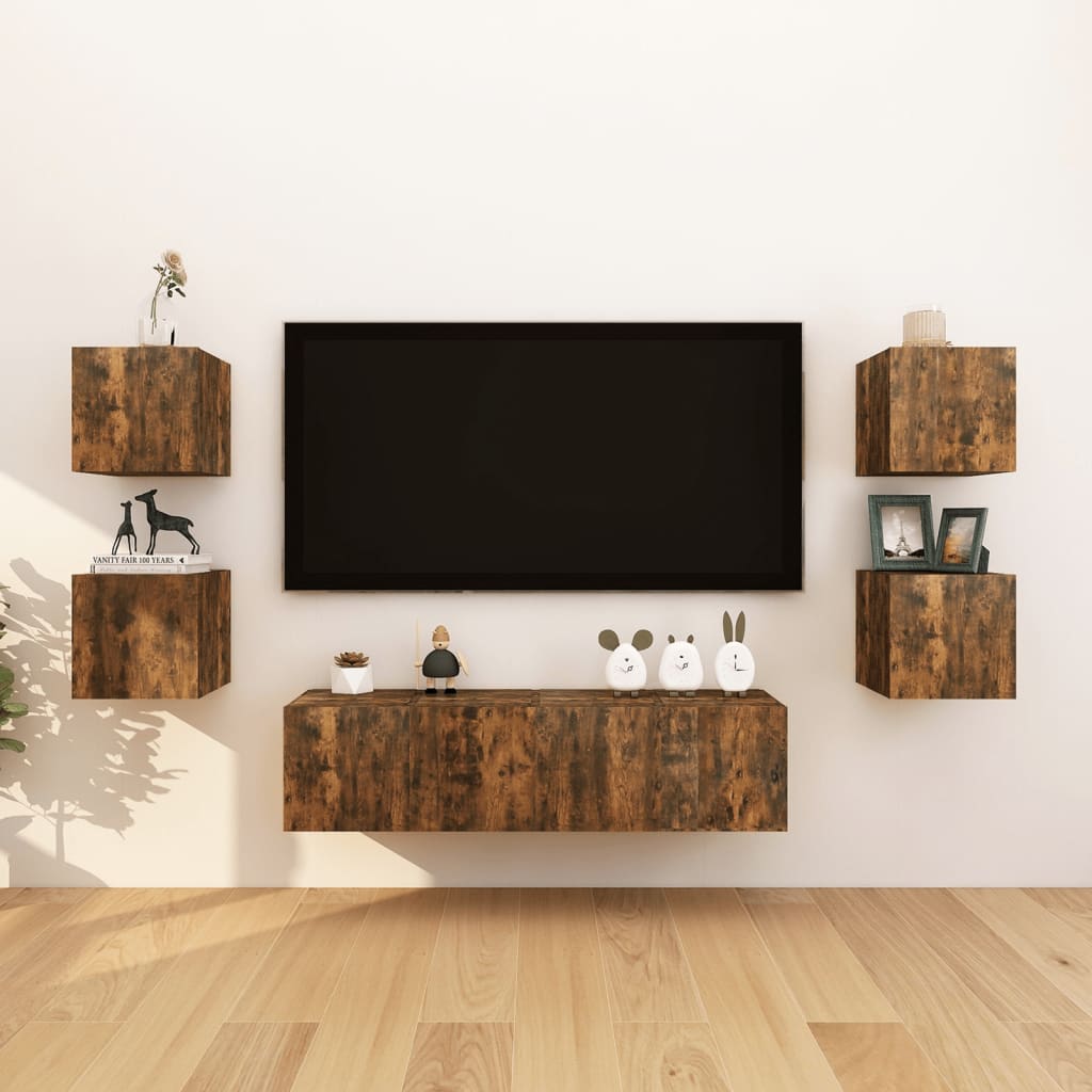 Vetonek Muebles para TV de pared 8 uds roble ahumado 30,5x30x30 cm