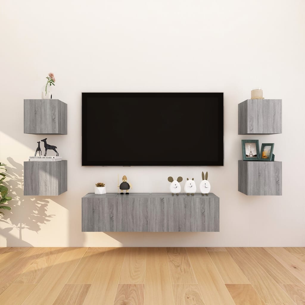 Vetonek Muebles para TV de pared 8 uds gris Sonoma 30,5x30x30 cm