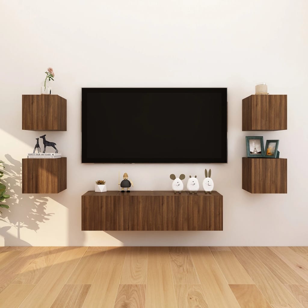 Vetonek Muebles para TV de pared 8 uds roble marrón 30,5x30x30 cm