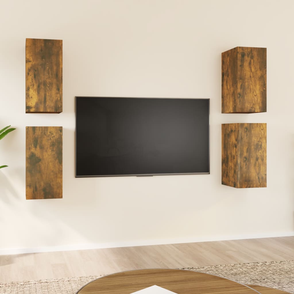 Vetonek Mueble TV 4 uds madera contrachapada roble ahumado 30,5x30x60cm