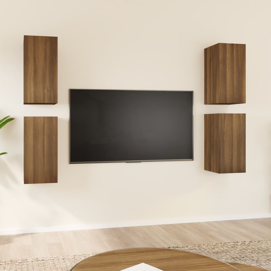 Vetonek Muebles TV 4 uds madera contrachapada marrón roble 30,5x30x60cm