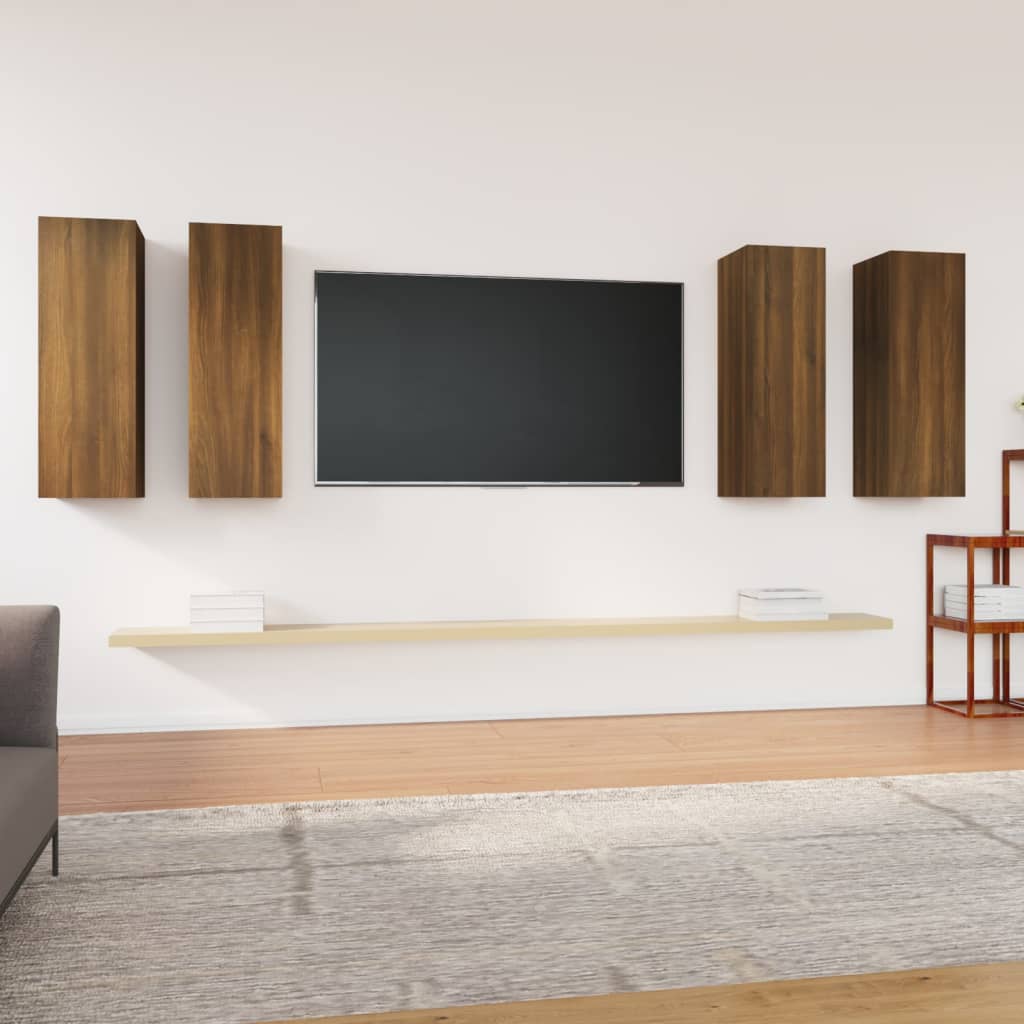 Vetonek Muebles TV 4 uds madera contrachapada marrón roble 30,5x30x90cm