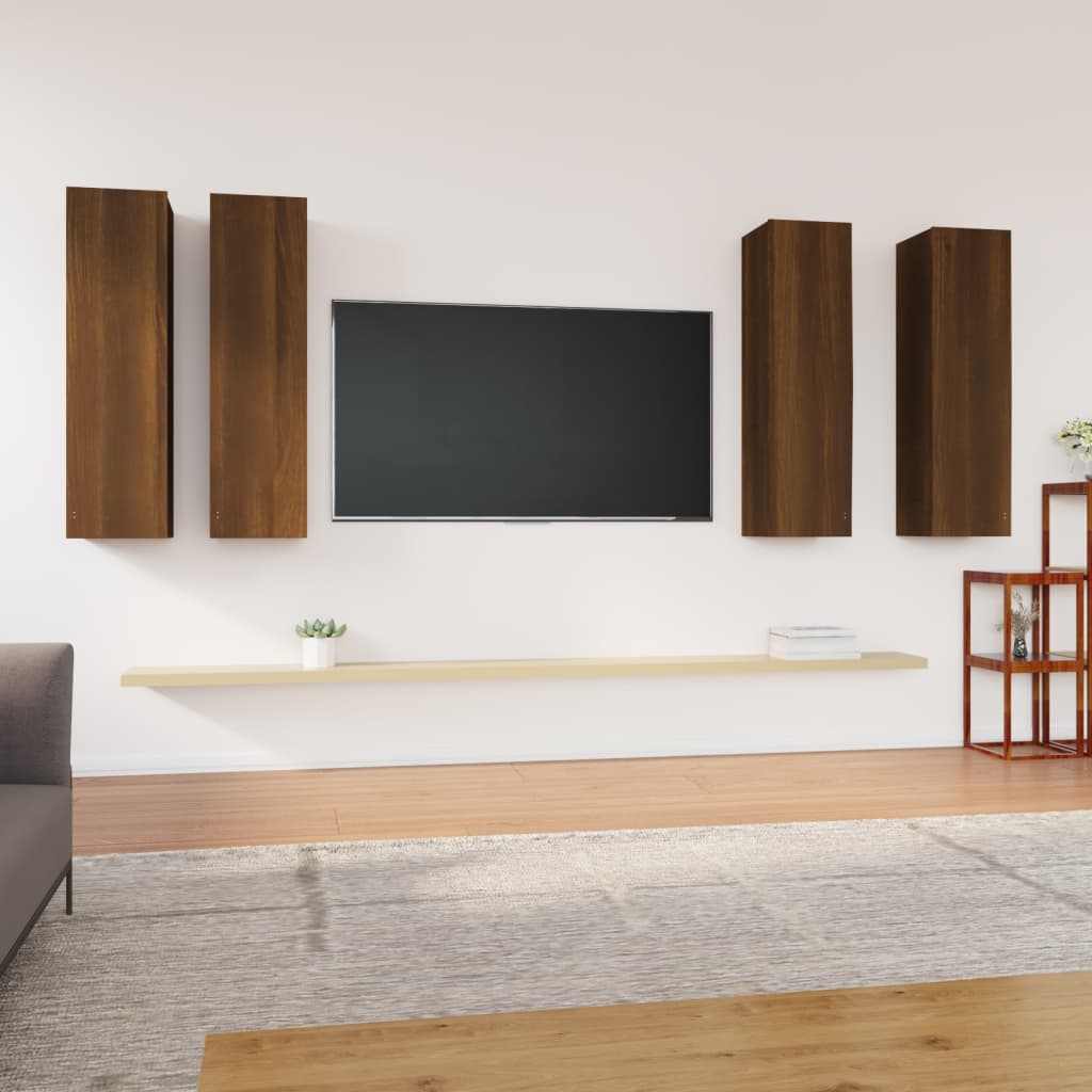 Vetonek Mueble TV 4 uds madera contrachapada marrón roble 30,5x30x110cm