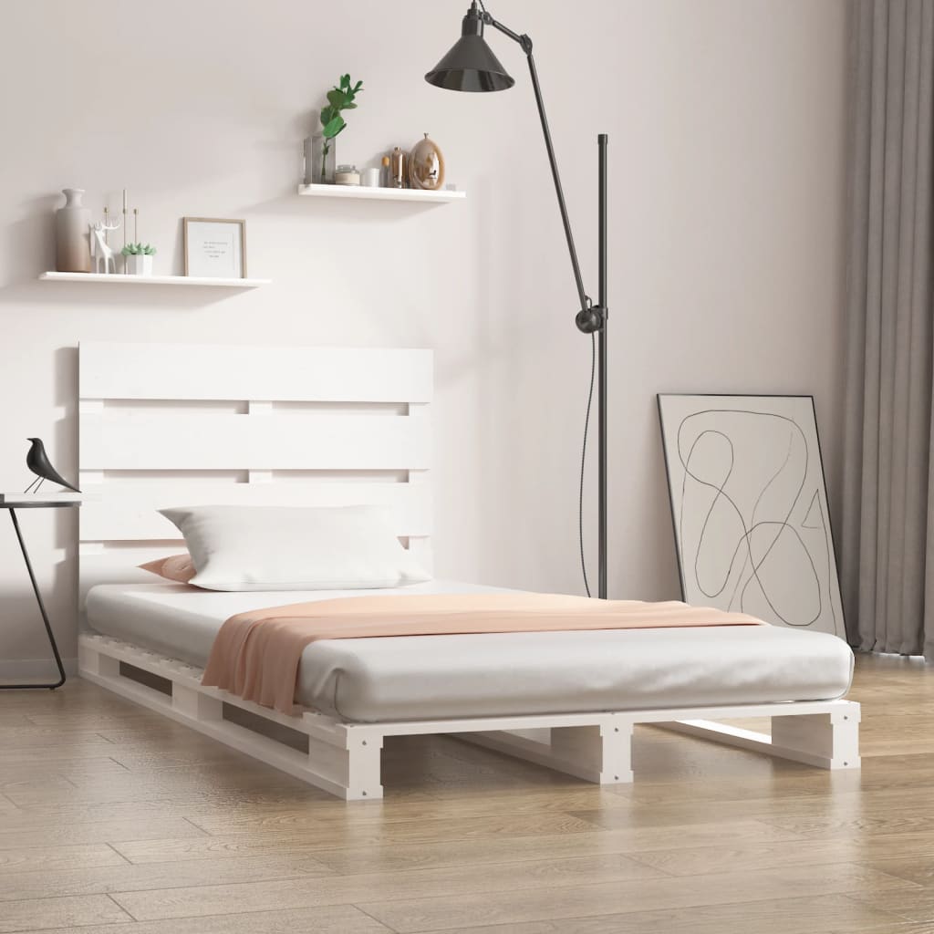 Vetonek Estructura de cama sin colchón madera maciza blanca 75x190 cm