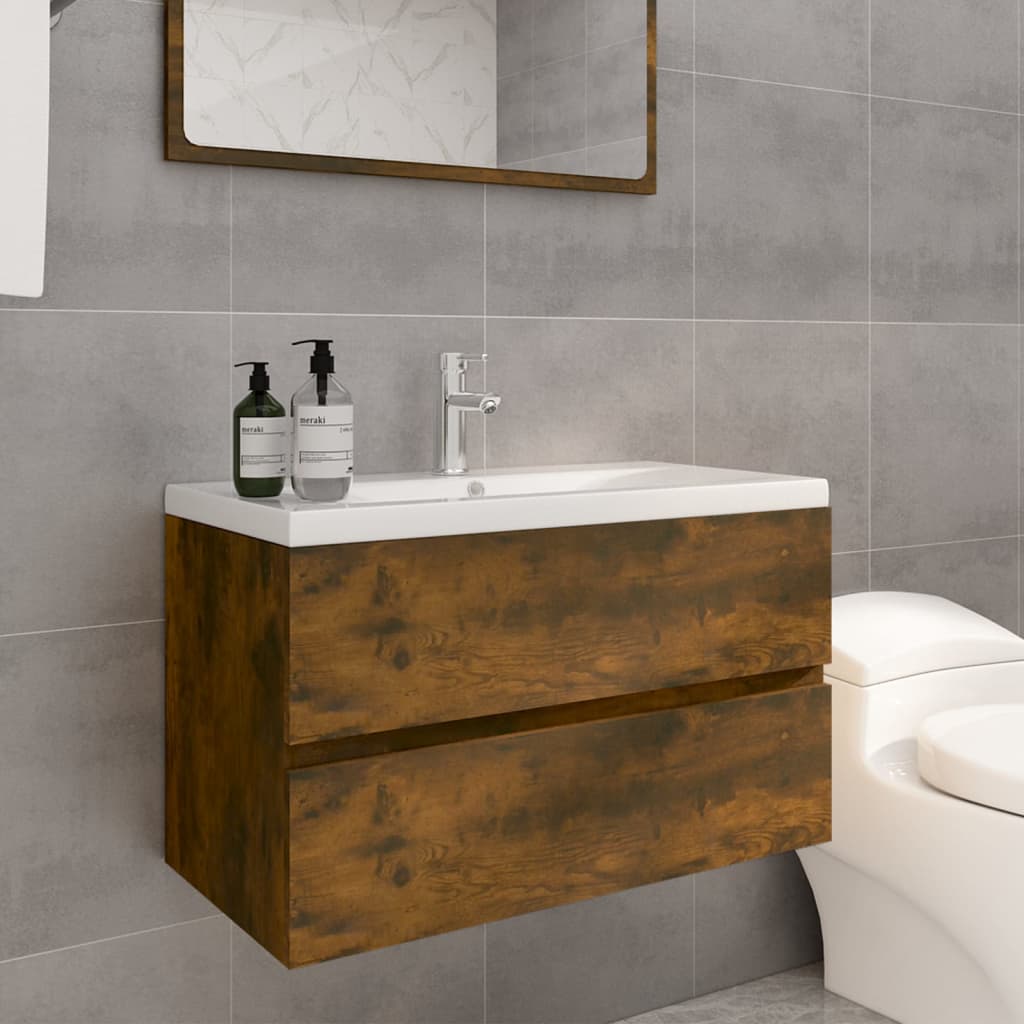 Vetonek Mueble de baño con lavabo madera contrachapada roble ahumado