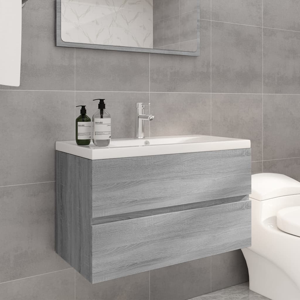 Vetonek Mueble de baño con lavabo madera contrachapada gris Sonoma