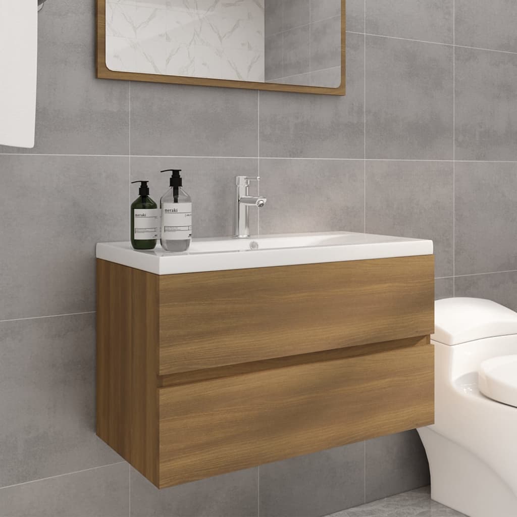 Vetonek Mueble de baño con lavabo madera contrachapada marrón roble