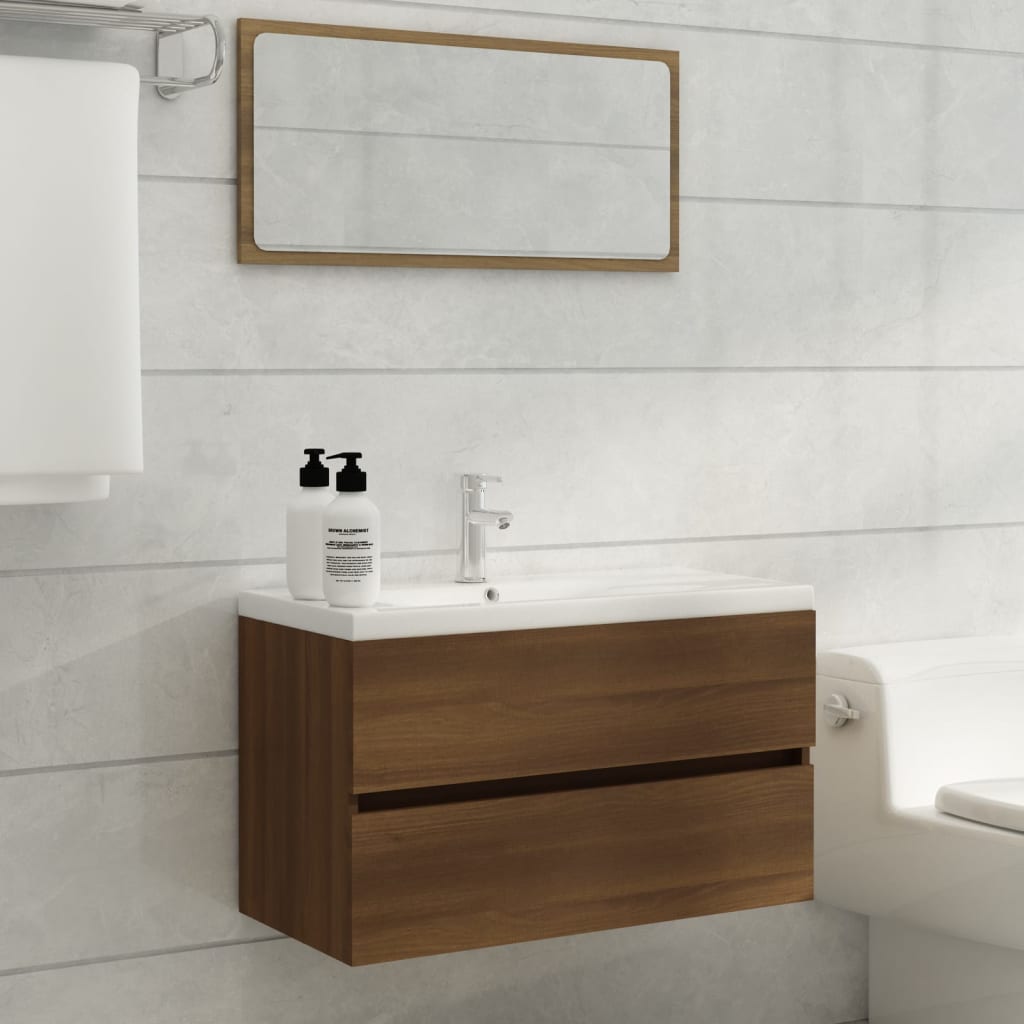 Vetonek Mueble de baño con lavabo madera contrachapada marrón roble