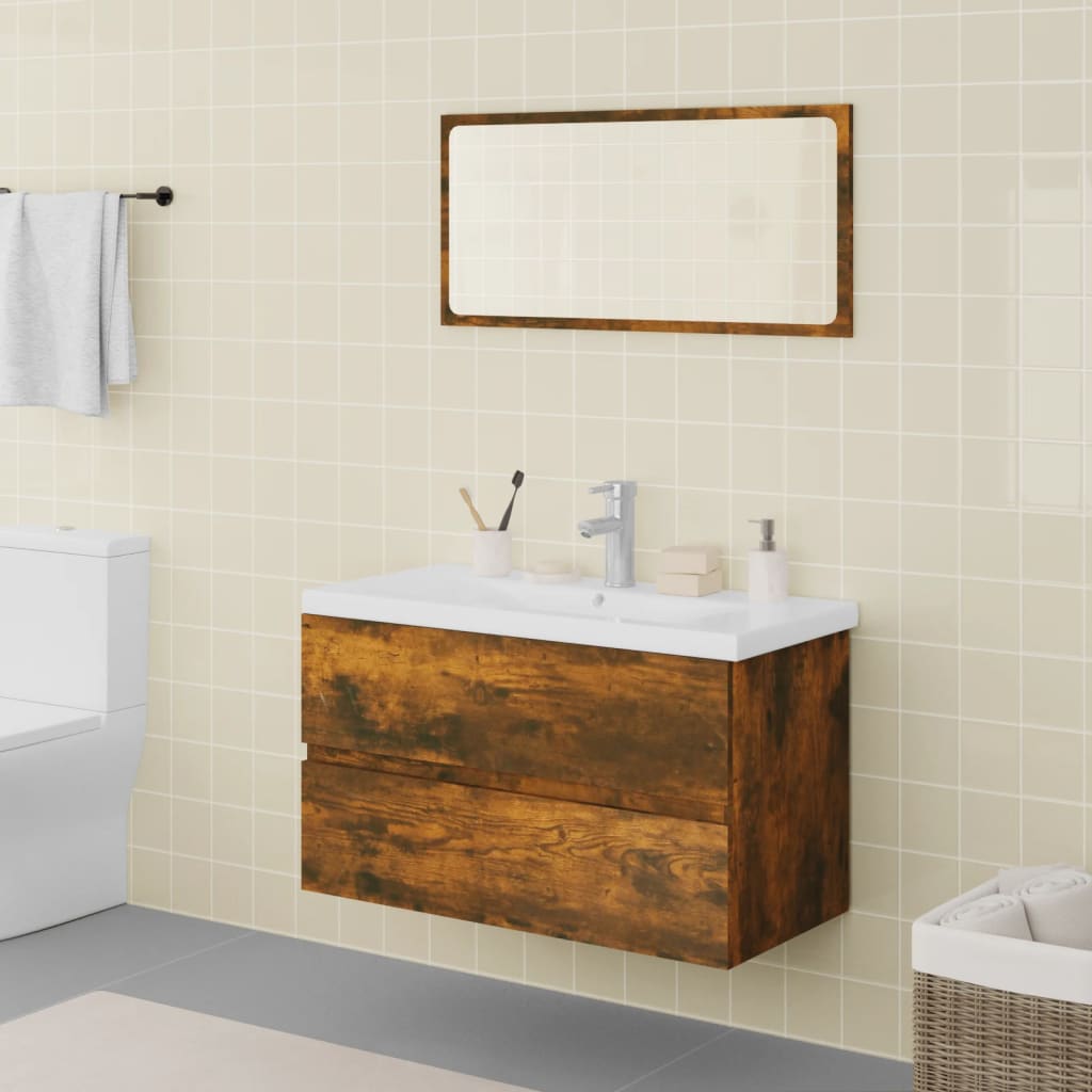 Vetonek Set de muebles de baño madera contrachapada color roble ahumado