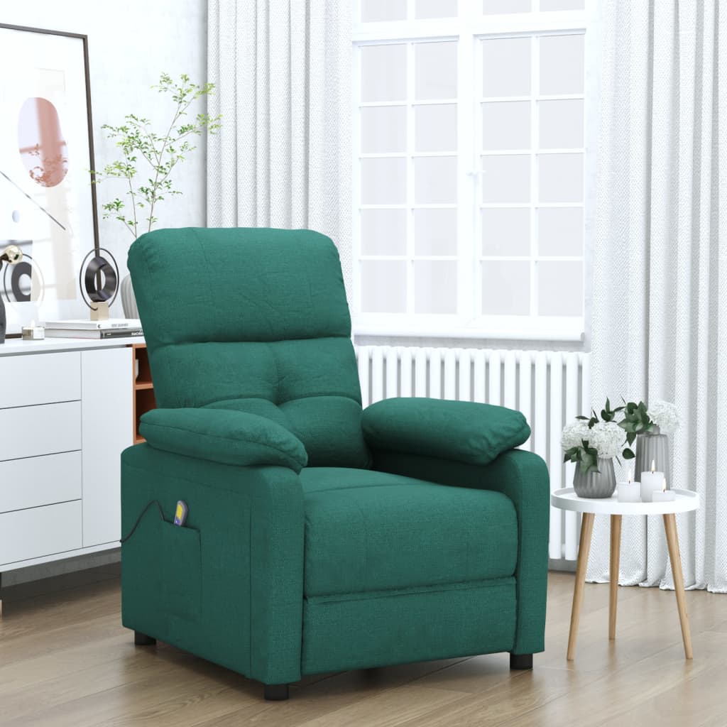 Vetonek Sillón de masaje eléctrico tela verde oscuro