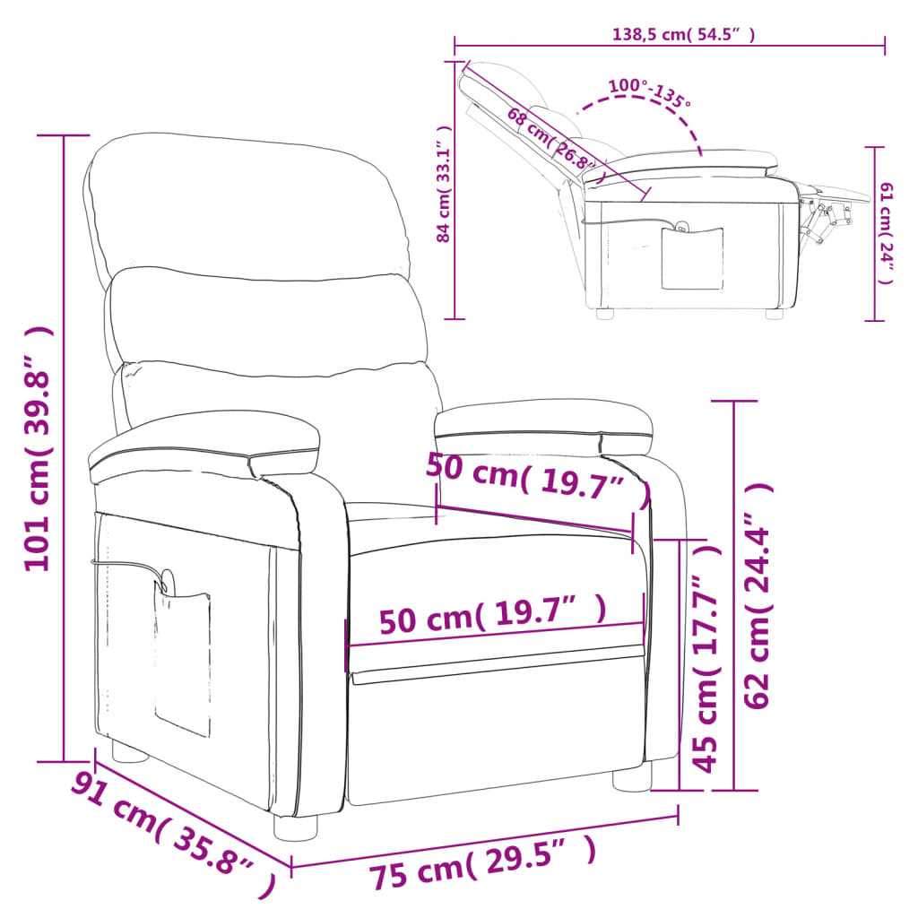 Massage armchair light gray fabric