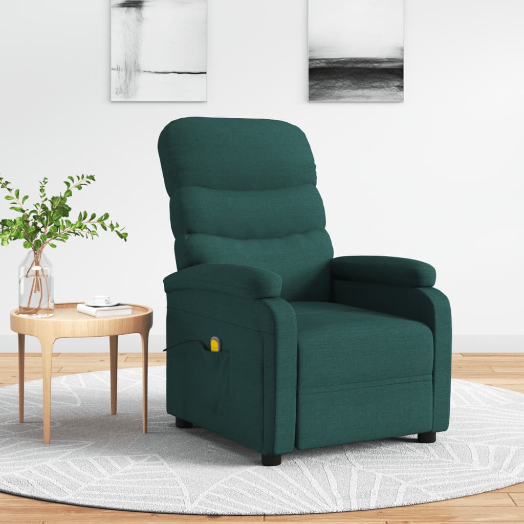 Vetonek Sillón de masaje eléctrico tela verde oscuro