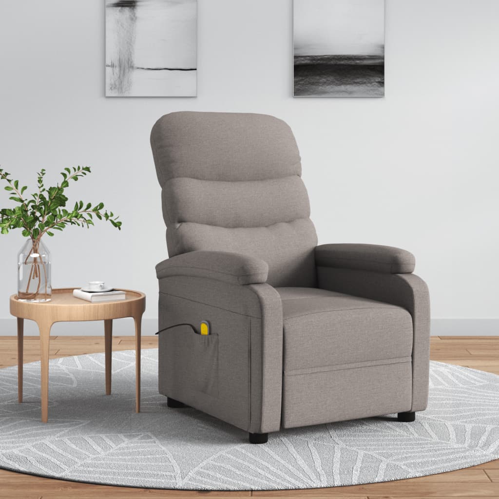 Vetonek Sillón de masaje reclinable de tela gris taupé