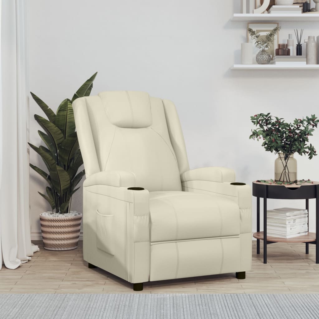 Vetonek Sillón reclinable de cuero sintético blanco crema