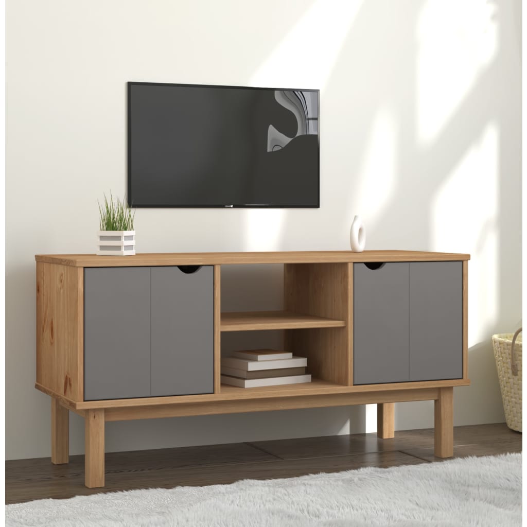 Vetonek Mueble TV OTTA madera maciza pino marrón y gris 113,5x43x57 cm