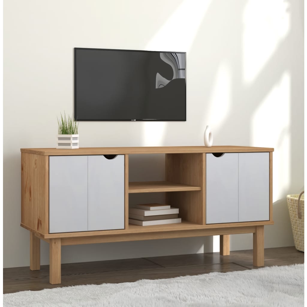 Vetonek Mueble TV OTTA madera maciza pino marrón blanco 113,5x43x57 cm