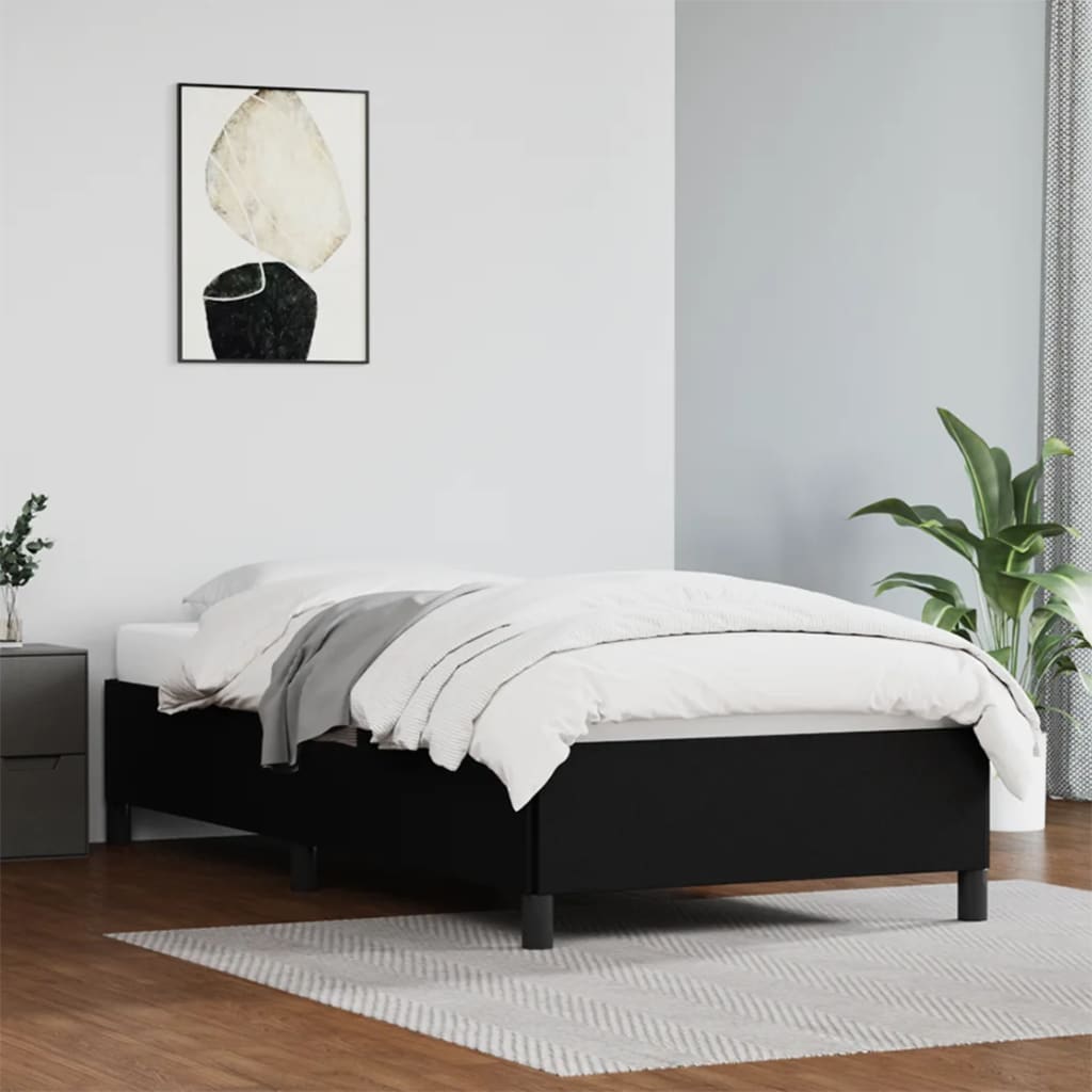 Vetonek Estructura de cama sin colchón cuero sintético negro 90x190 cm