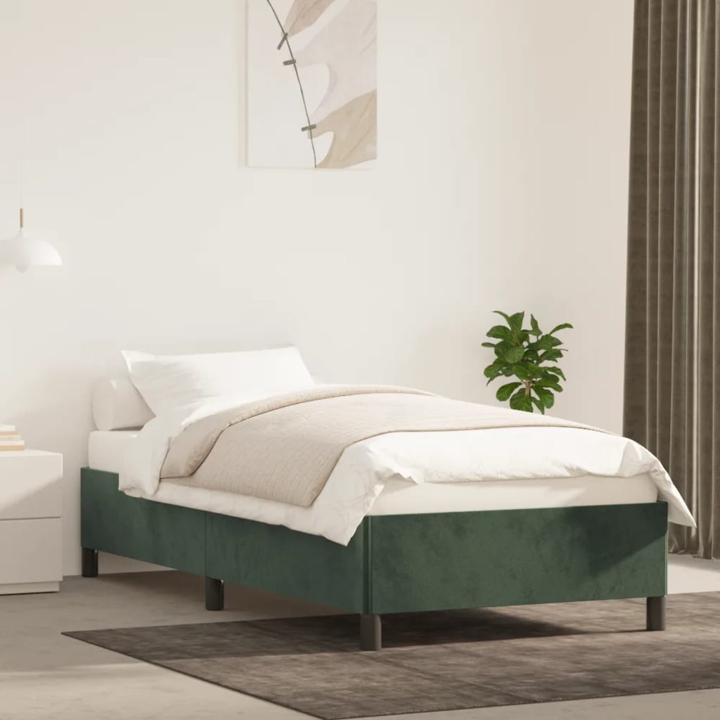 Vetonek Estructura cama sin colchón terciopelo verde oscuro 100x200 cm