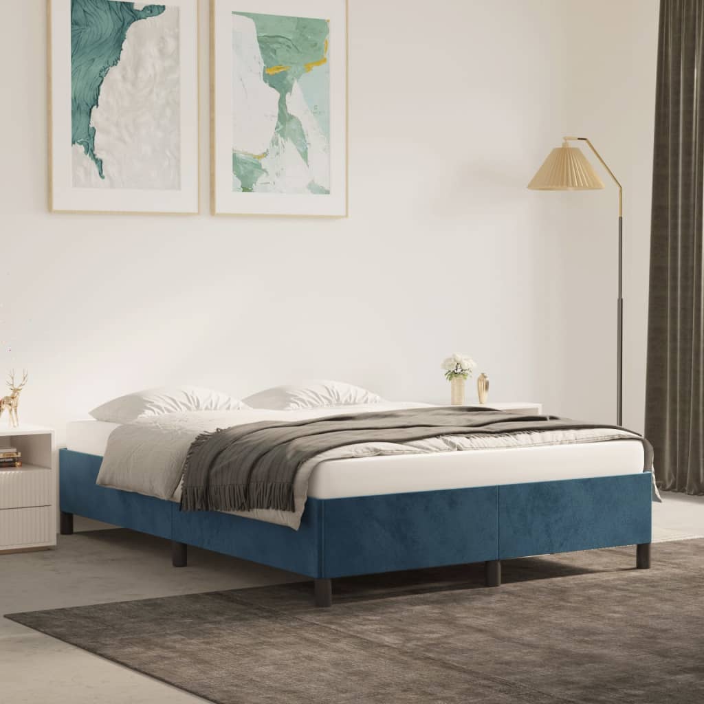 Vetonek Estructura de cama sin colchón terciopelo azul oscuro 140x190cm