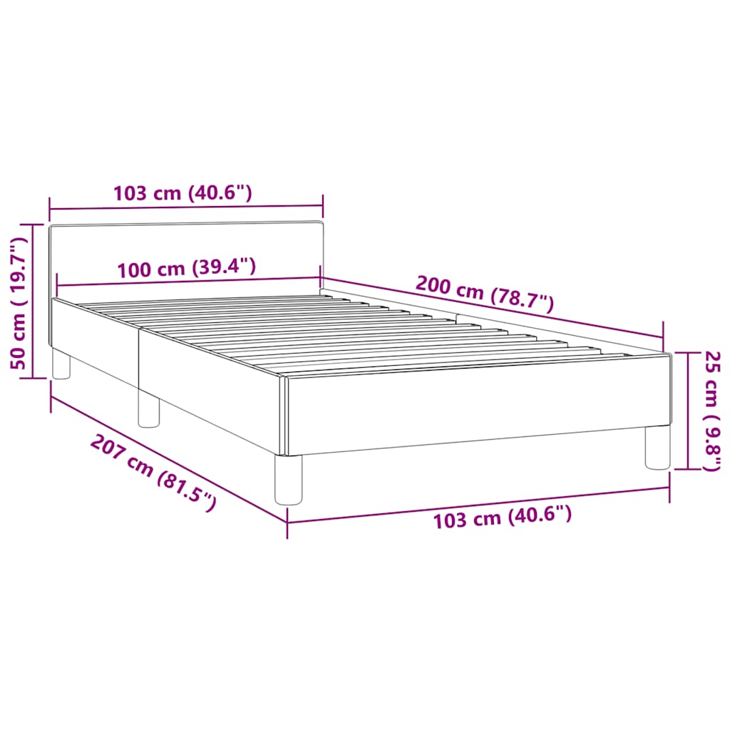 Estructura de cama sin colchón terciopelo gris claro 100x200 cm vidaXL