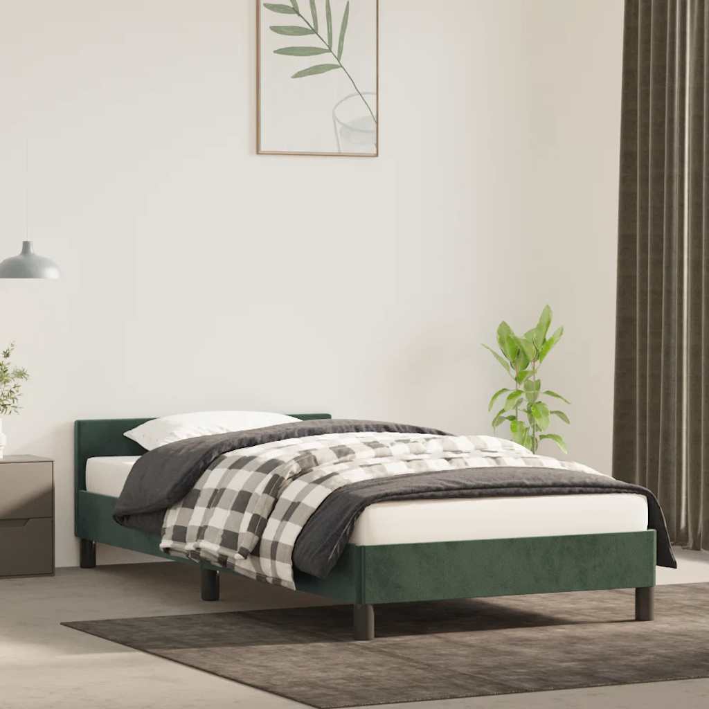 Vetonek Estructura cama sin colchón terciopelo verde oscuro 100x200 cm