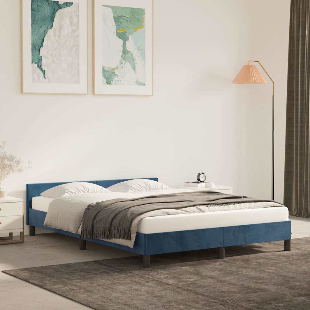 Vetonek Estructura de cama sin colchón terciopelo azul oscuro 140x190cm