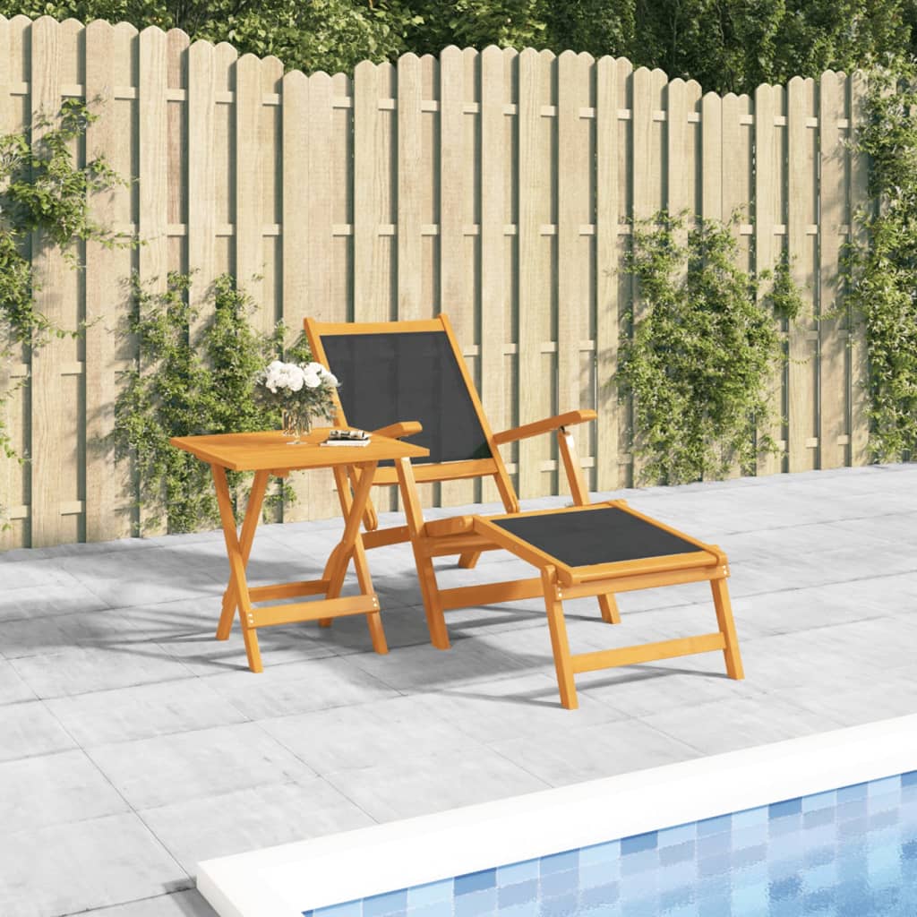 Vetonek Silla de jardín con reposapiés y mesa madera acacia y textilene