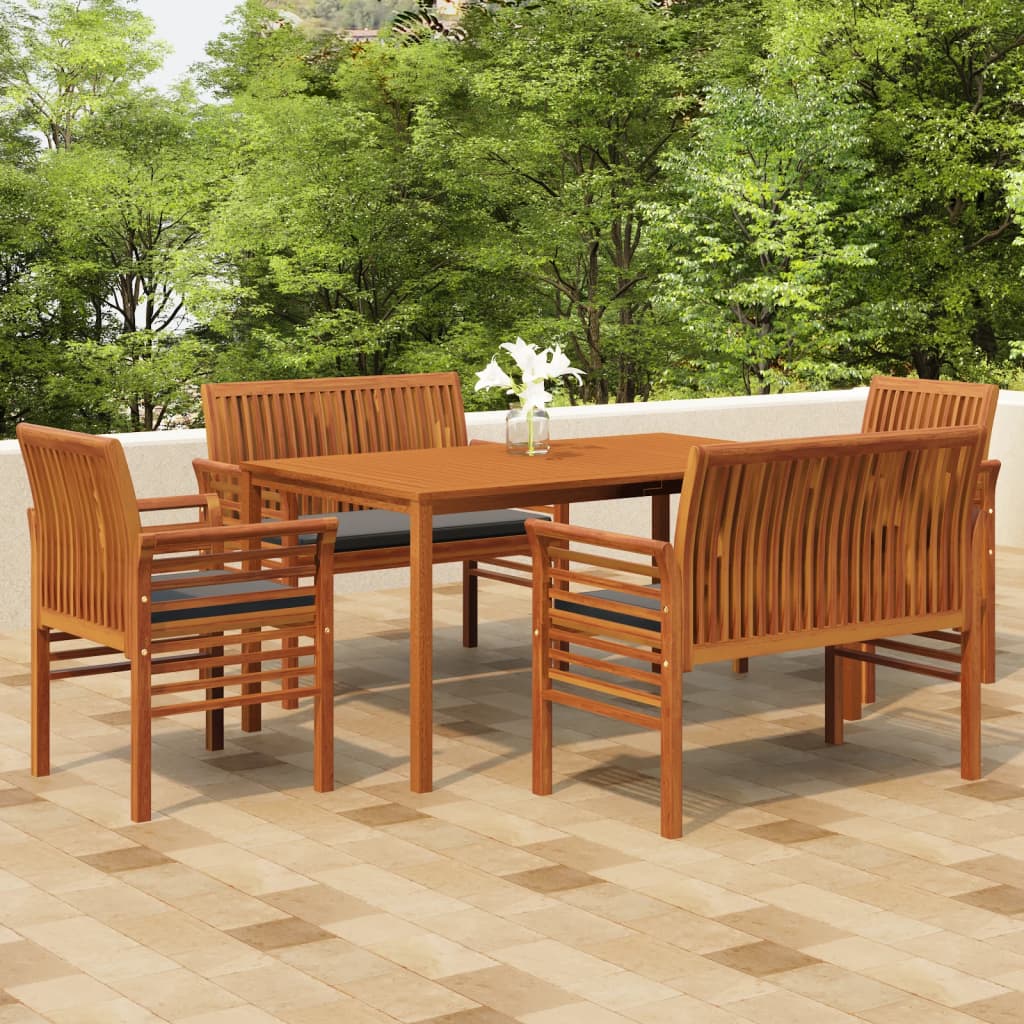 Vetonek Set comedor de jardín 5 pzas y cojines madera maciza de acacia