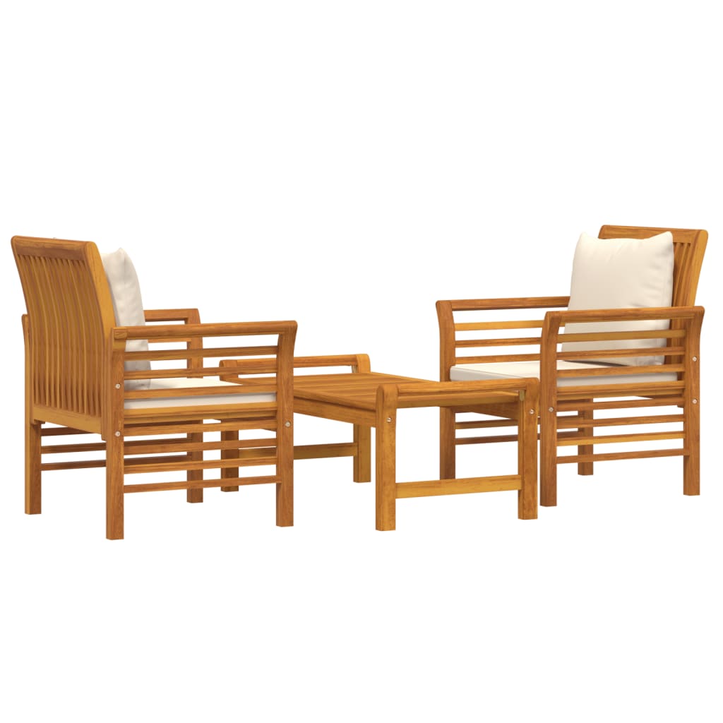 Set de muebles para jardín 3 piezas con cojines madera acacia