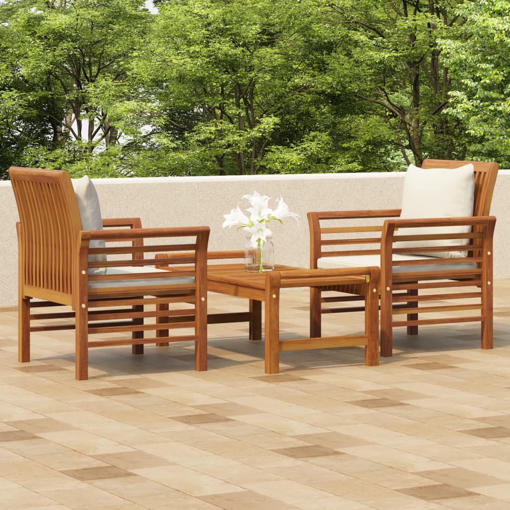 Vetonek Set de muebles para jardín 3 piezas con cojines madera acacia