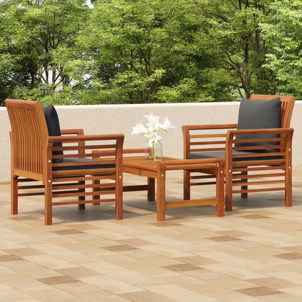 Vetonek Set de muebles para jardín 3 piezas con cojines madera acacia