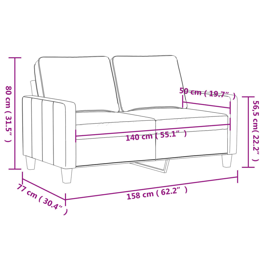 Sofá de 2 plazas de tela gris claro 140 cm vidaXL