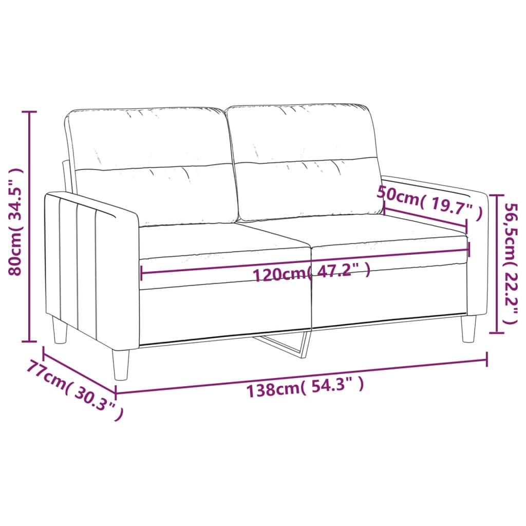 Sofá de 2 plazas de tela gris claro 120 cm vidaXL