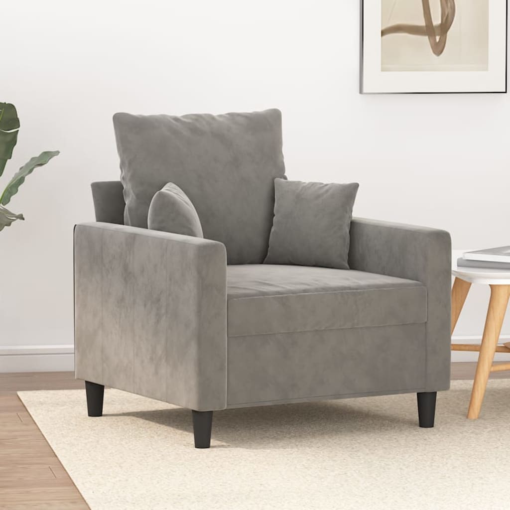 Vetonek Sillón de terciopelo gris claro 60 cm