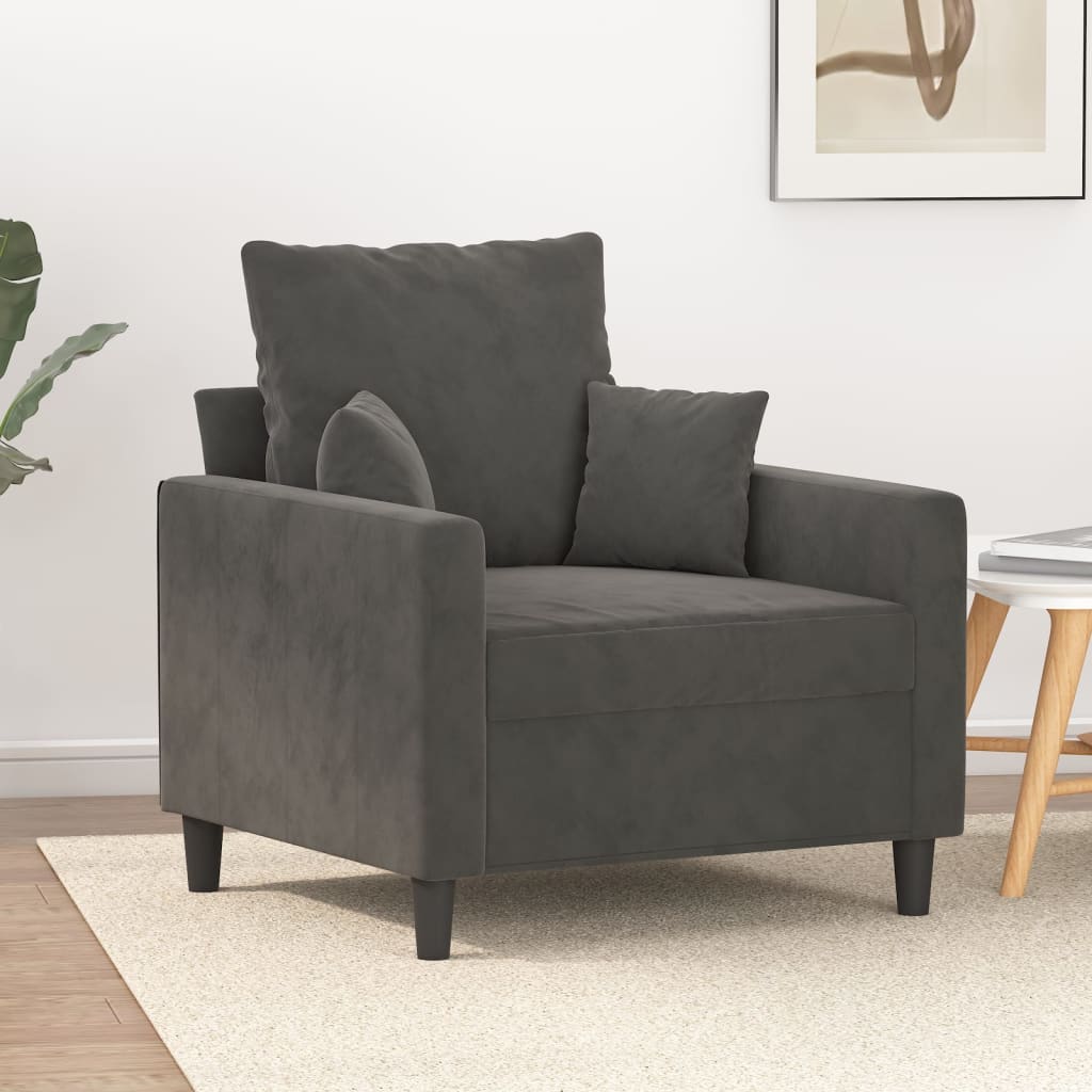 Vetonek Sillón de terciopelo gris oscuro 60 cm