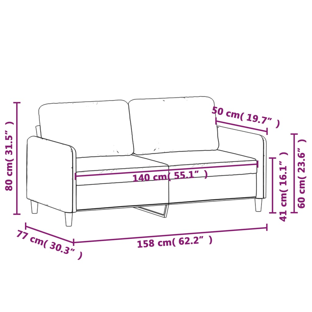 Sofá de 2 plazas de terciopelo gris claro 140 cm vidaXL