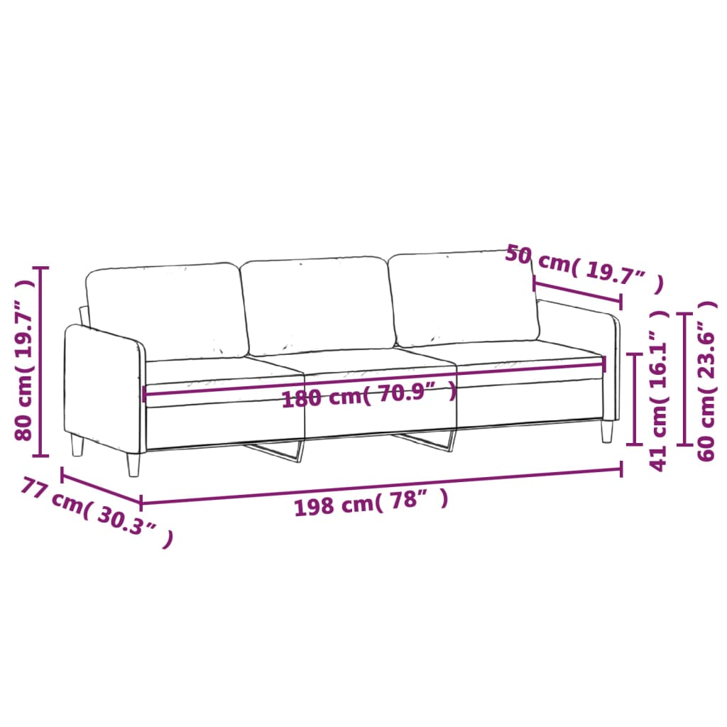 Sofá de 3 plazas de tela gris claro 180 cm vidaXL