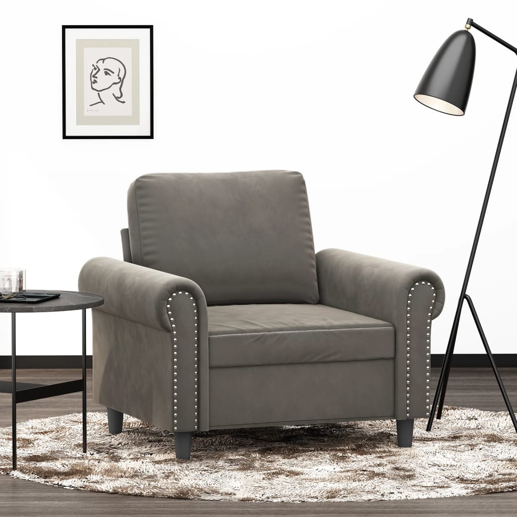 Vetonek Sillón de terciopelo gris claro 60 cm