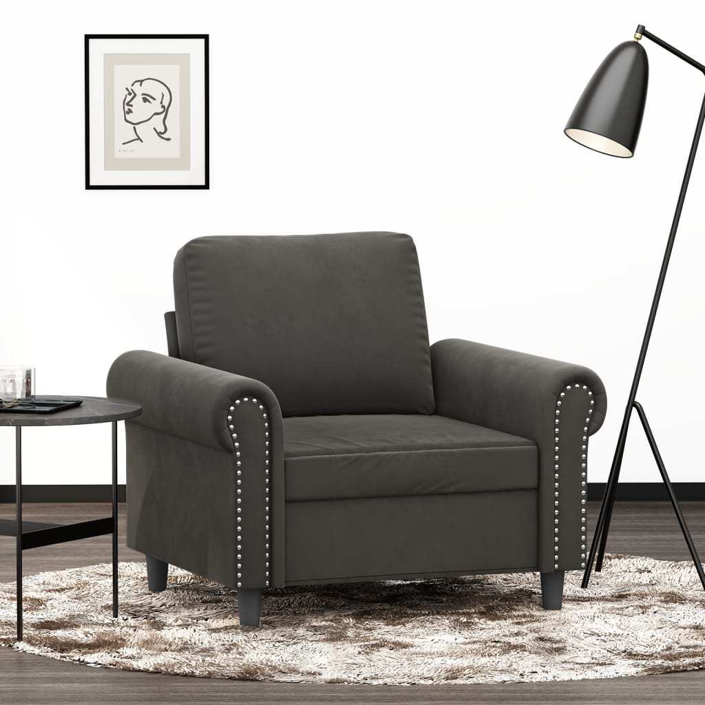 Vetonek Sillón de terciopelo gris oscuro 60 cm