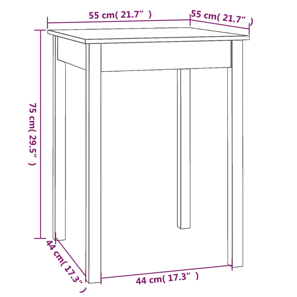 Mesa de comedor madera maciza de pino blanca 55x55x75 cm vidaXL