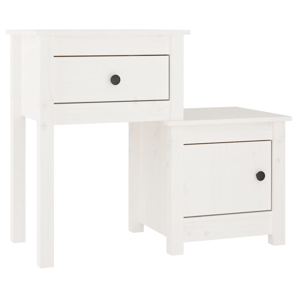 Night tables 2 units White pine wood 79.5x38x65.5 cm