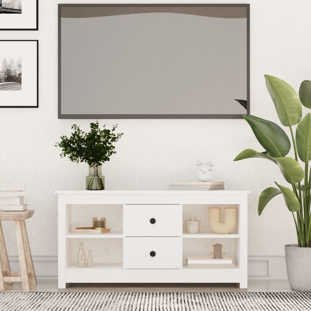 Vetonek Mueble para TV de madera maciza de pino blanco 103x36,5x52 cm