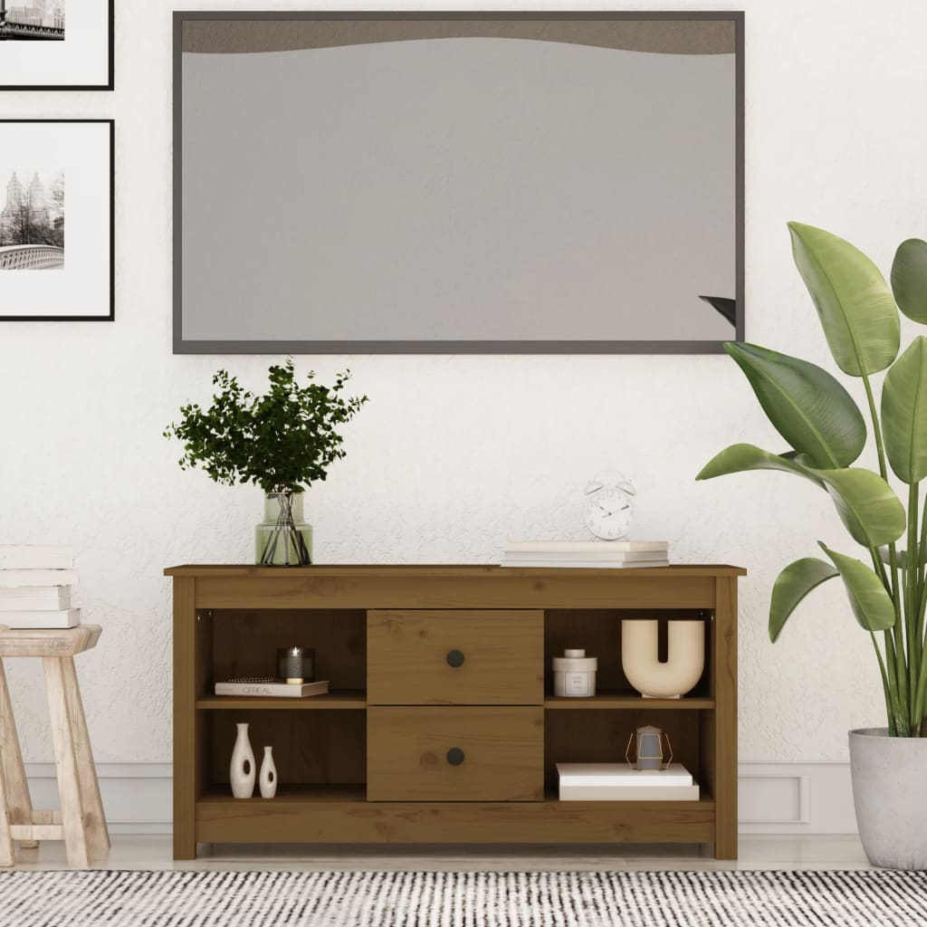 Vetonek Mueble de TV madera maciza de pino marrón miel 103x36,5x52 cm