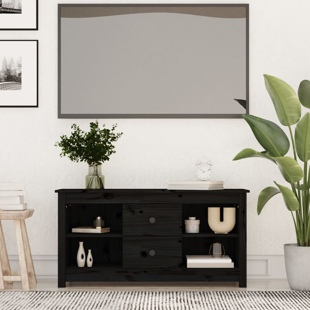 Vetonek Mueble de TV de madera maciza de pino negro 103x36,5x52 cm