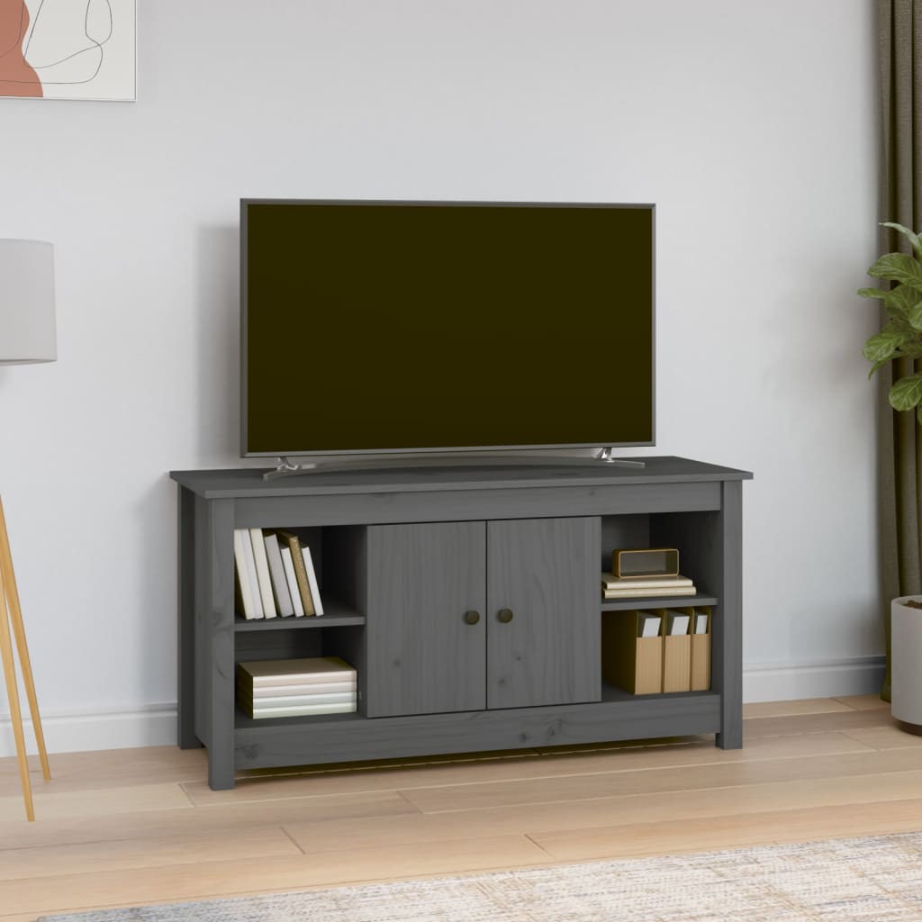 Vetonek Mueble de TV de madera maciza de pino gris 103x36,5x52 cm