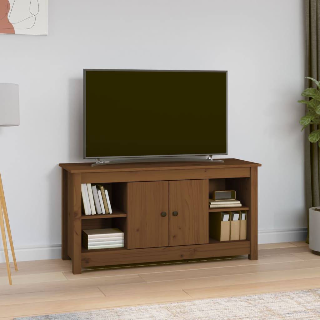 Vetonek Mueble de TV madera maciza de pino marrón miel 103x36,5x52 cm