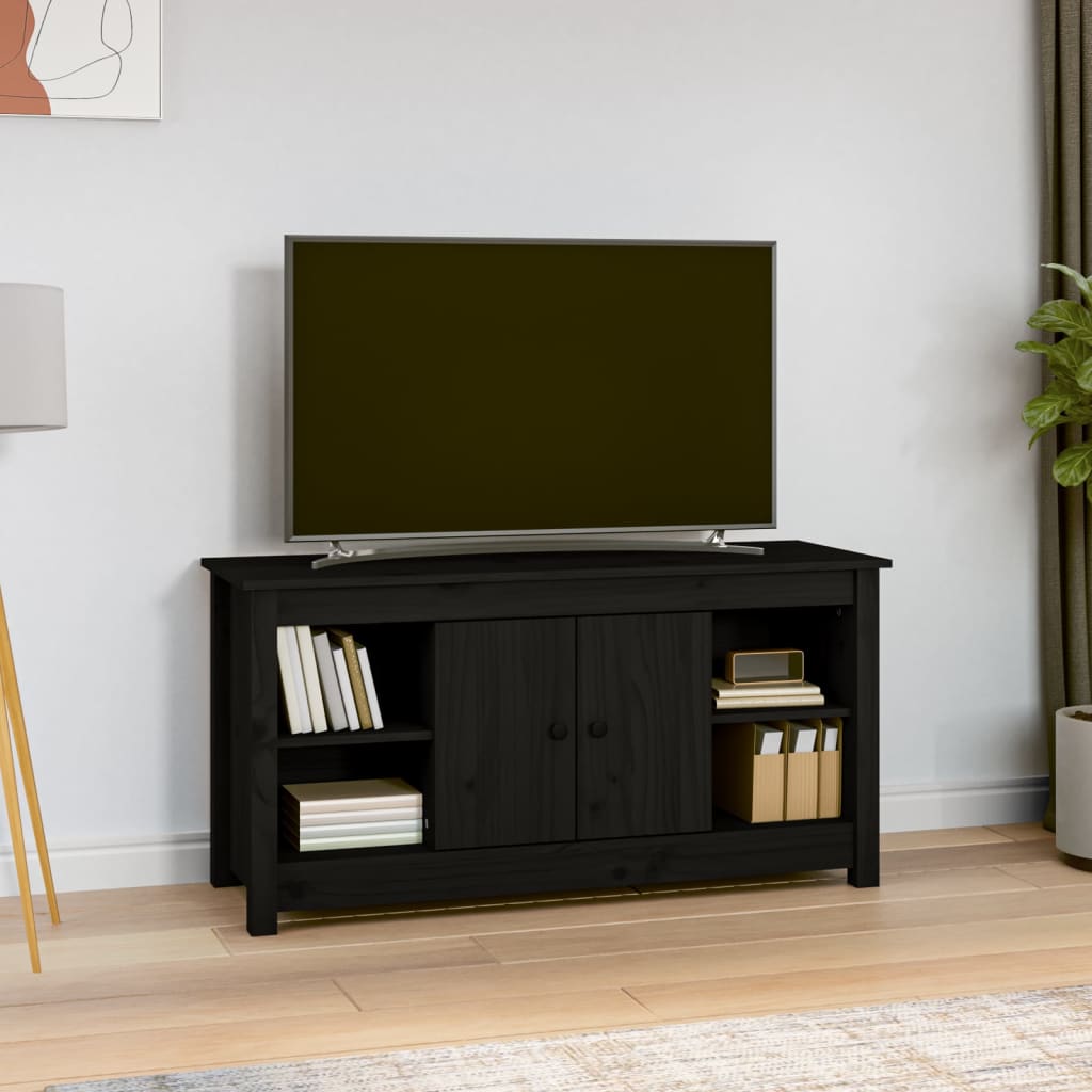 Vetonek Mueble de TV de madera maciza de pino negro 103x36,5x52 cm