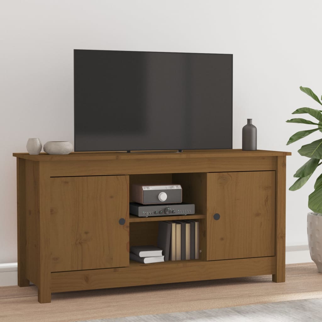 Vetonek Mueble de TV madera maciza de pino marrón miel 103x36,5x52 cm