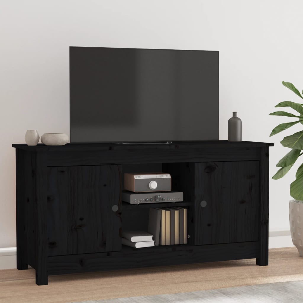 Vetonek Mueble de TV de madera maciza de pino negro 103x36,5x52 cm